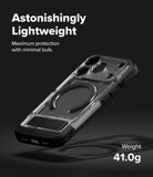 iPhone 17 Pro Case | UX Magnetic - Clear protective phone case with a black magnetic ring and stand on a dark background.
