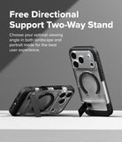 iPhone 17 Pro Case | UX Magnetic - Two clear phone cases with black frames and integrated magnetic kickstands in landscape and portrait.