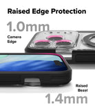 iPhone 17 Pro Case | UX Magnetic - Close-up showing 1.0mm raised camera edge and 1.4mm raised screen bezel protection.