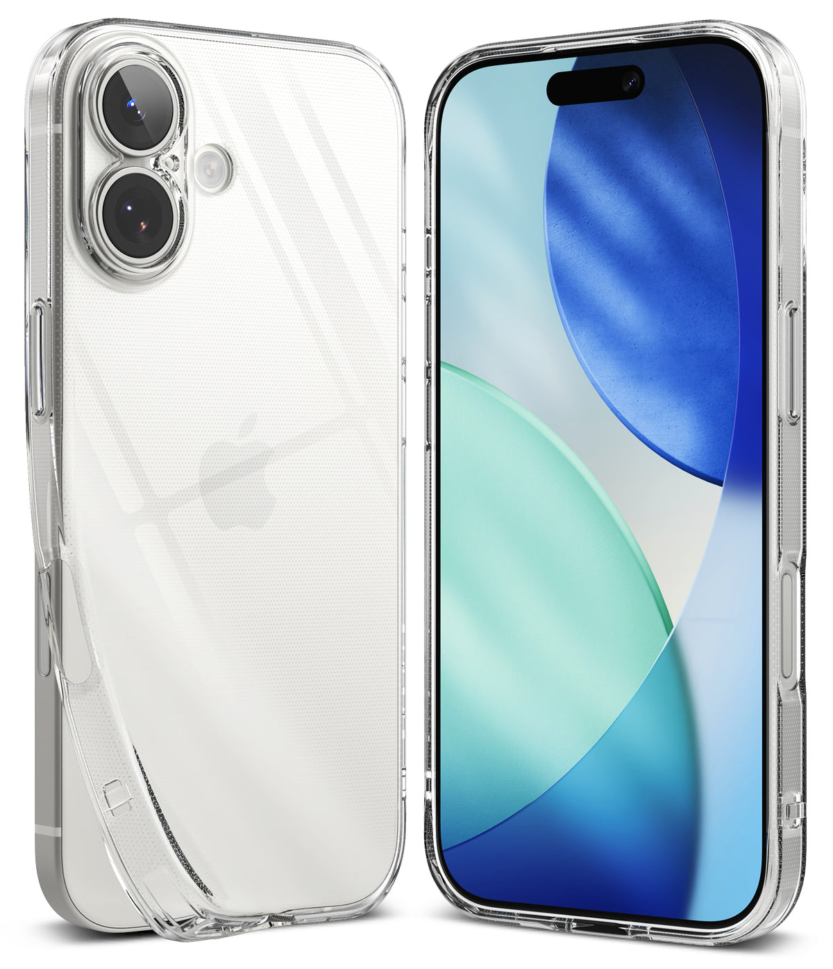 iPhone 17 Case | Air - Clear protective case shown from back and front angles on an iPhone with a blue and green screen.