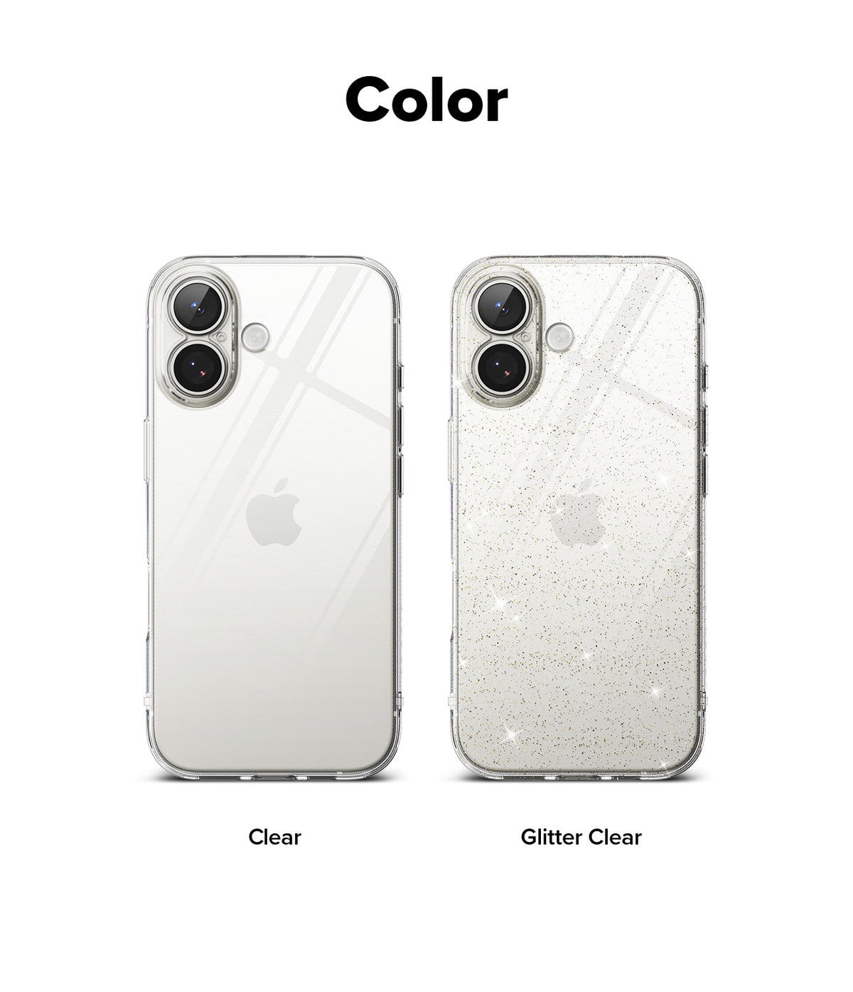iPhone 17 Case | Air - Two iPhone 17 cases side-by-side in clear and glitter clear finishes against a white background.