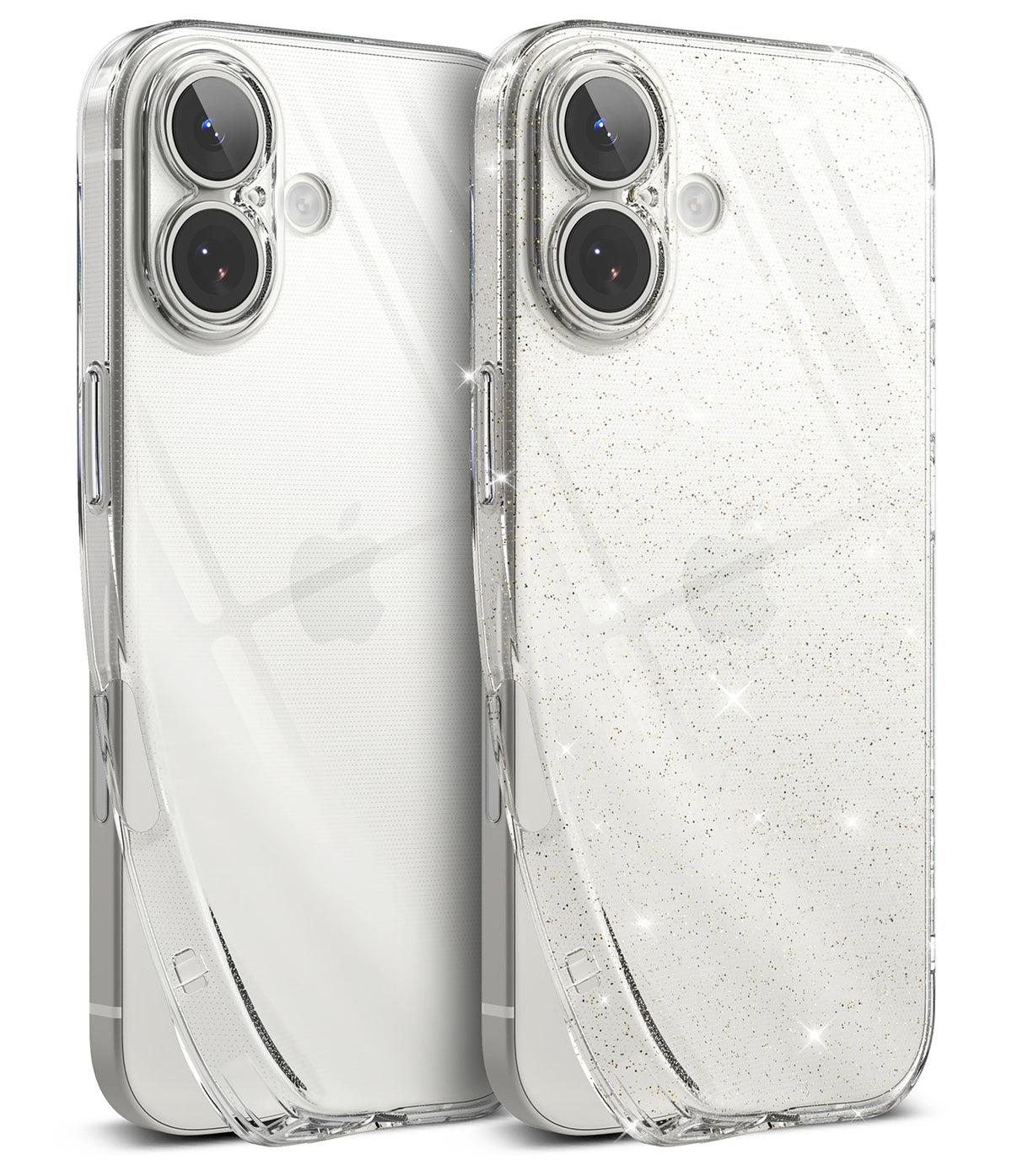 iPhone 17 Case | Air - Two clear iPhone 17 cases, one plain and one with a subtle glitter finish, shown from the back.