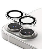 iPhone 17 | Camera Glass - iPhone 17 | Protective glass cover hovering above the dual-lens camera module of a white smartphone.