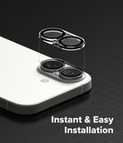 iPhone 17 | Camera Glass - Protective lens cover hovering above an iPhone camera module, illustrating easy installation.