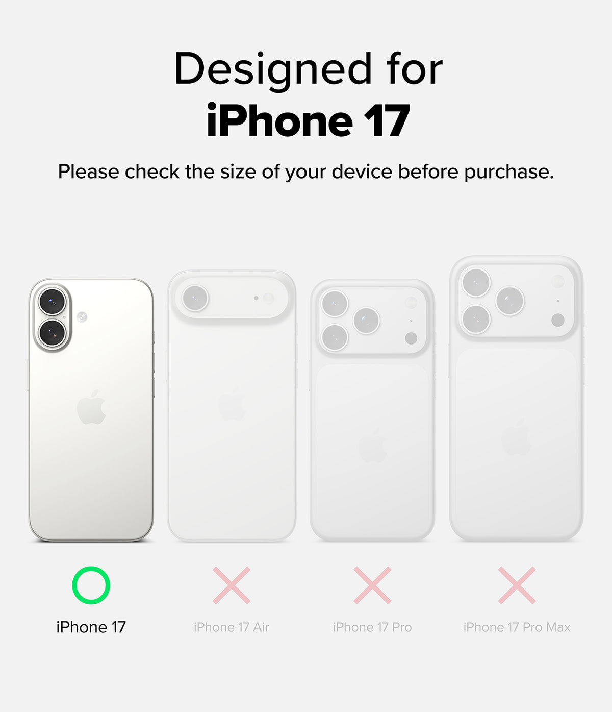iPhone 17 | Camera Lens Frame Glass - Comparison chart showing iPhone 17 compatibility versus other models with X marks.