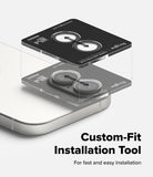 iPhone 17 | Camera Lens Frame Glass - iPhone 17 | Camera lens protector being applied to a smartphone using a custom-fit installation tool tray.