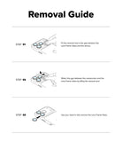 iPhone 17 | Camera Lens Frame Glass - Three-step illustrated guide showing how to use a tool to pry and remove the lens protector.