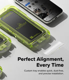 [Bundle] iPhone 17 | Silicone Magnetic - iPhone 17 with a neon green Easy Slide installation tray for precise screen protector application.
