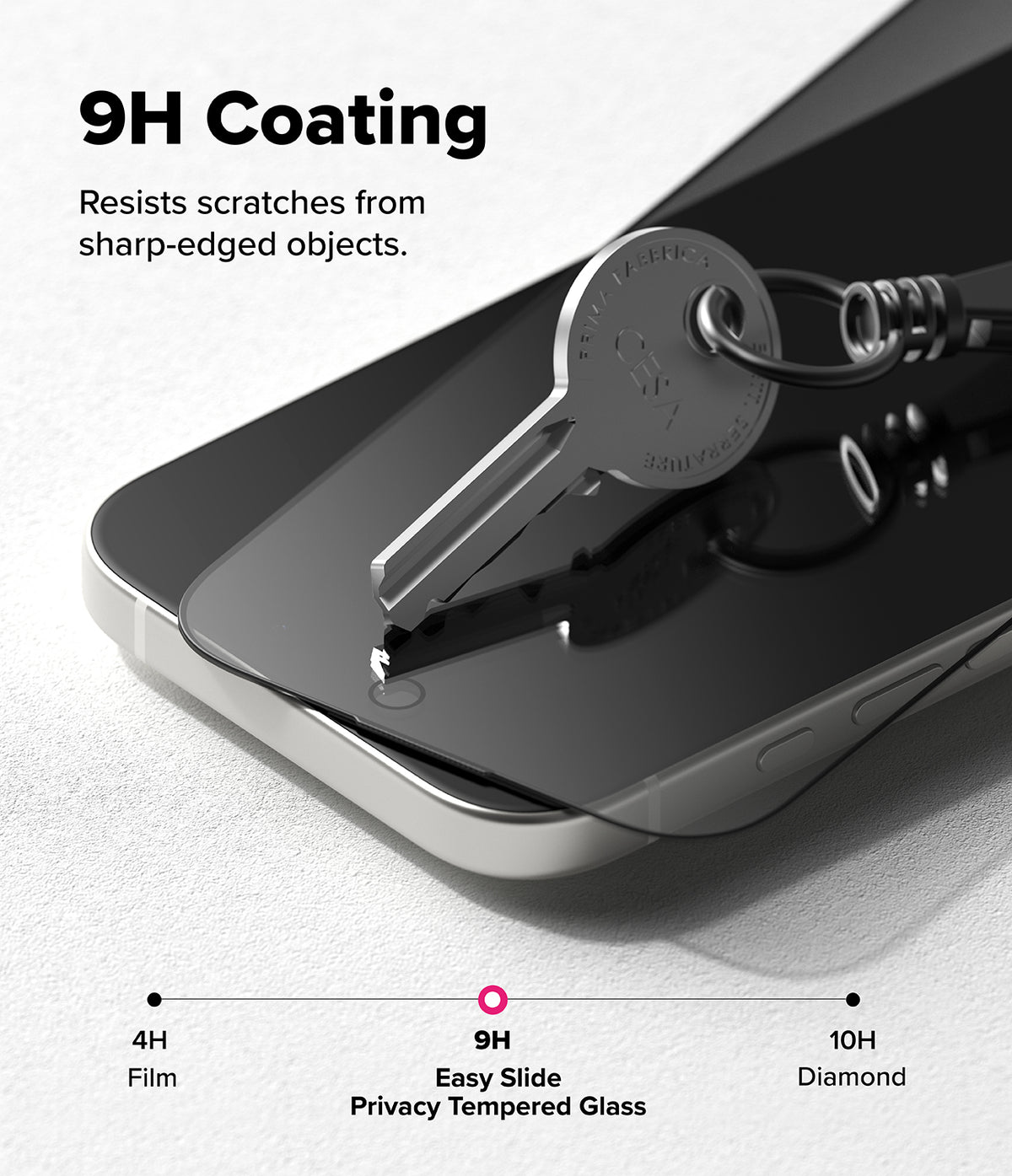 [Bundle] iPhone 17 | Fusion-X Magnetic - A metal key scratches a screen protector on an iPhone, demonstrating 9H hardness.