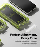 [Bundle] iPhone 17 | Silicone Magnetic - A lime green installation tray for applying a screen protector to an iPhone.