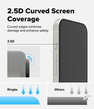 iPhone 17 Screen Protector | Easy Slide Tempered Glass - iPhone 17 Screen Protector - Diagram showing 2.5D curved glass edges protecting an iPhone screen compared to flat glass.