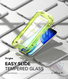 [Bundle] iPhone 17 | Onyx Magnetic - Neon green Easy Slide installation tray hovering over an iPhone 17 screen protector.