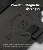 [Combo] iPhone 17 Cover | Folio Grip Wallet Magnetic + Fusion Magnetic - Black textured leather folio case with MagSafe ring.