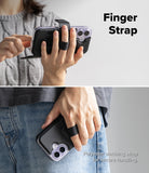 iPhone 16 Cover | Folio Grip Wallet Magnetic - Person holding a phone with a black folio case featuring a finger strap.