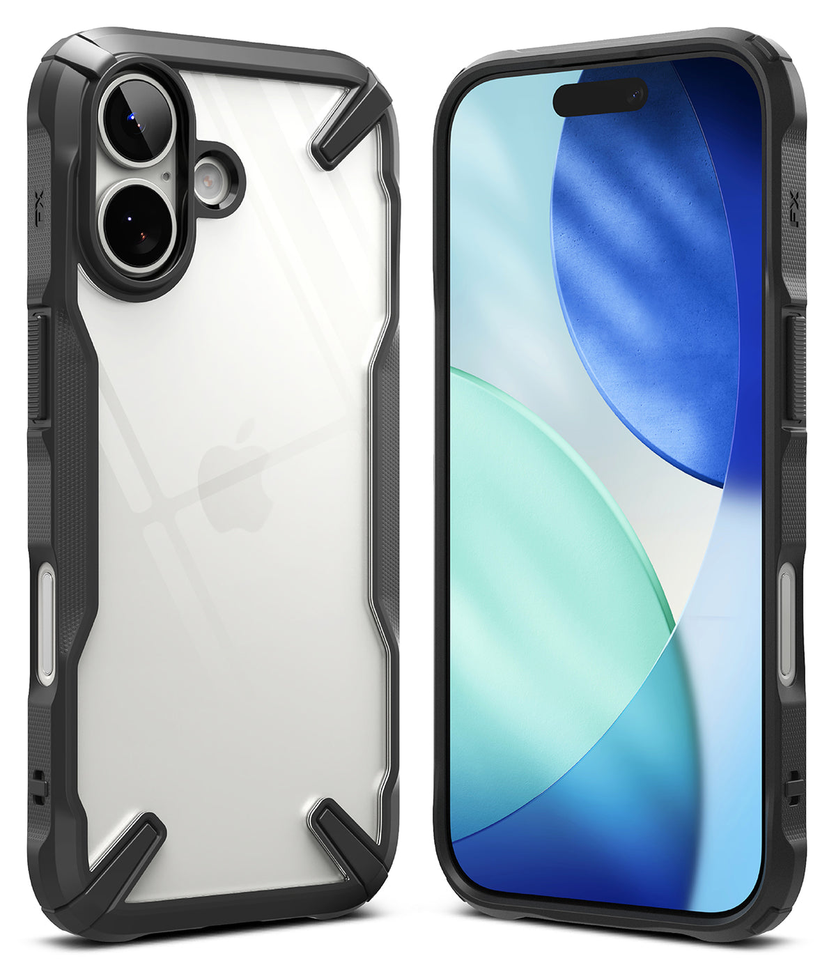 iPhone 17 Case | Fusion-X - Black rugged protective case with a clear back panel shown from front and rear angles.
