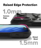 iPhone 17 Case | Fusion-X - Close-up of phone case showing 1.0mm camera edge and 1.5mm screen bezel protection.