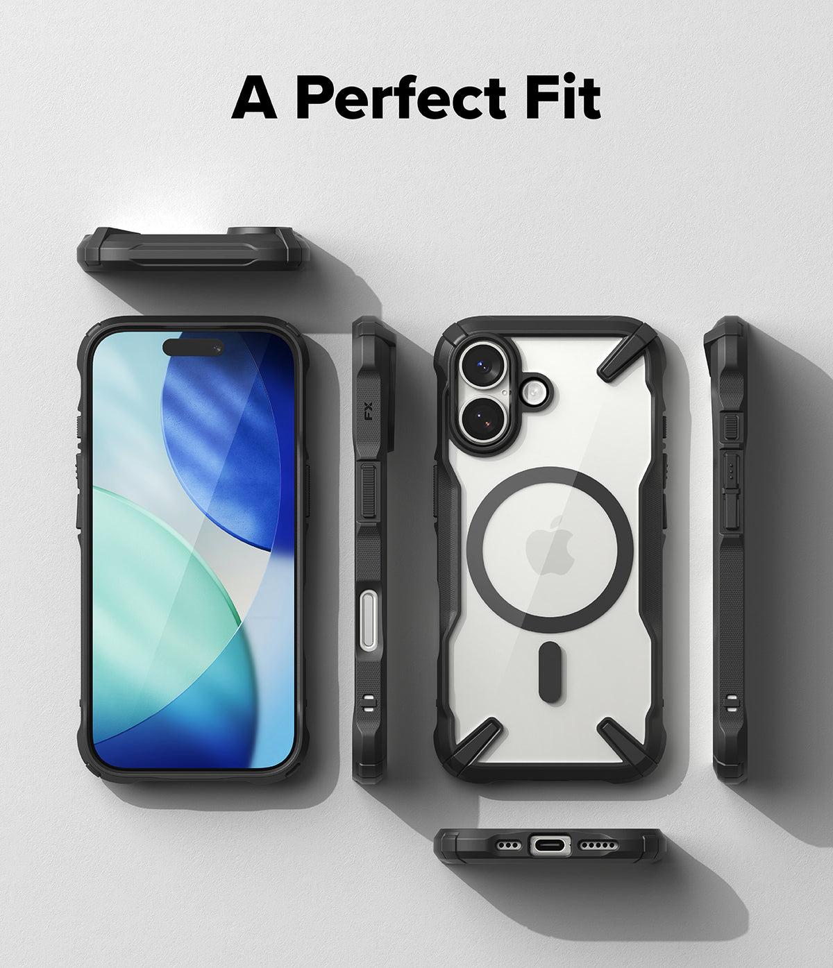 iPhone 17 Case | Fusion-X Magnetic - Multiple views of a clear, rugged black phone case with a magnetic ring on the back.