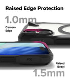 iPhone 17 Case | Fusion-X Magnetic - Close-up of phone case showing 1.0mm camera edge and 1.5mm screen bezel protection.