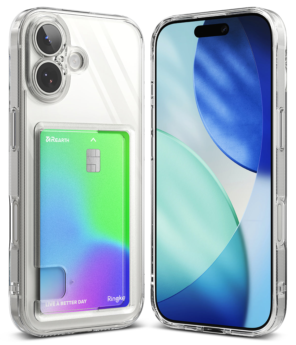 iPhone 17 Case | Fusion Card - Clear phone case with a built-in card holder slot showing a colorful gradient credit card.