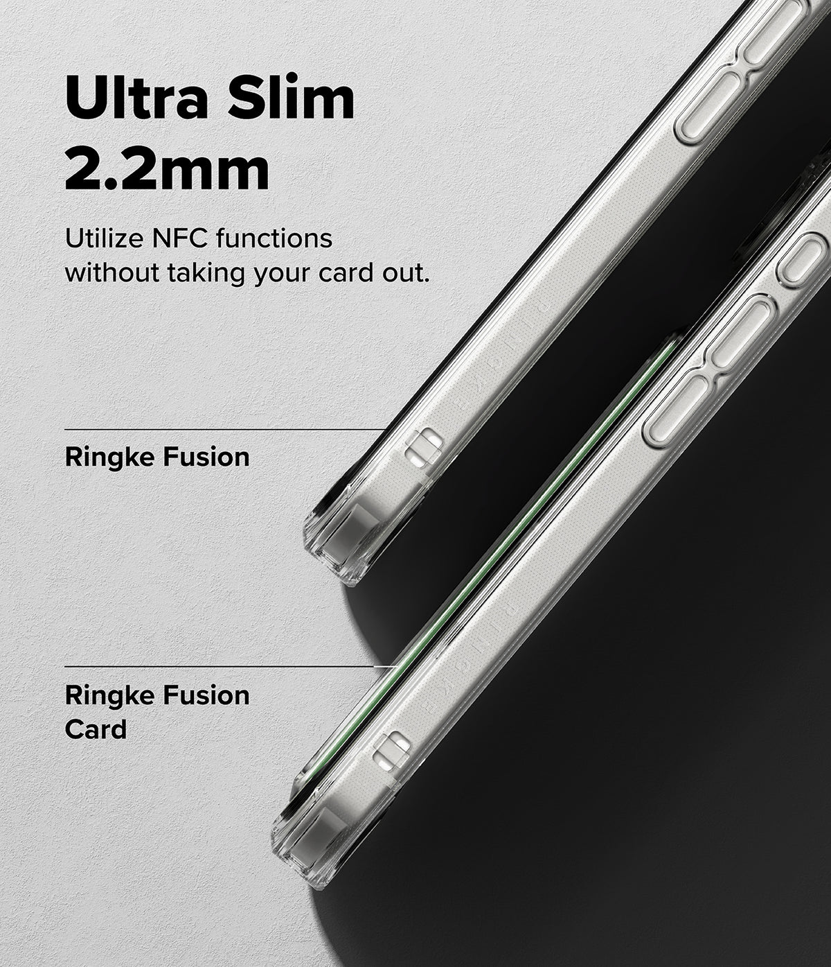 iPhone 17 Case | Fusion Card - Side-by-side comparison of a standard clear phone case and a card-holding version.
