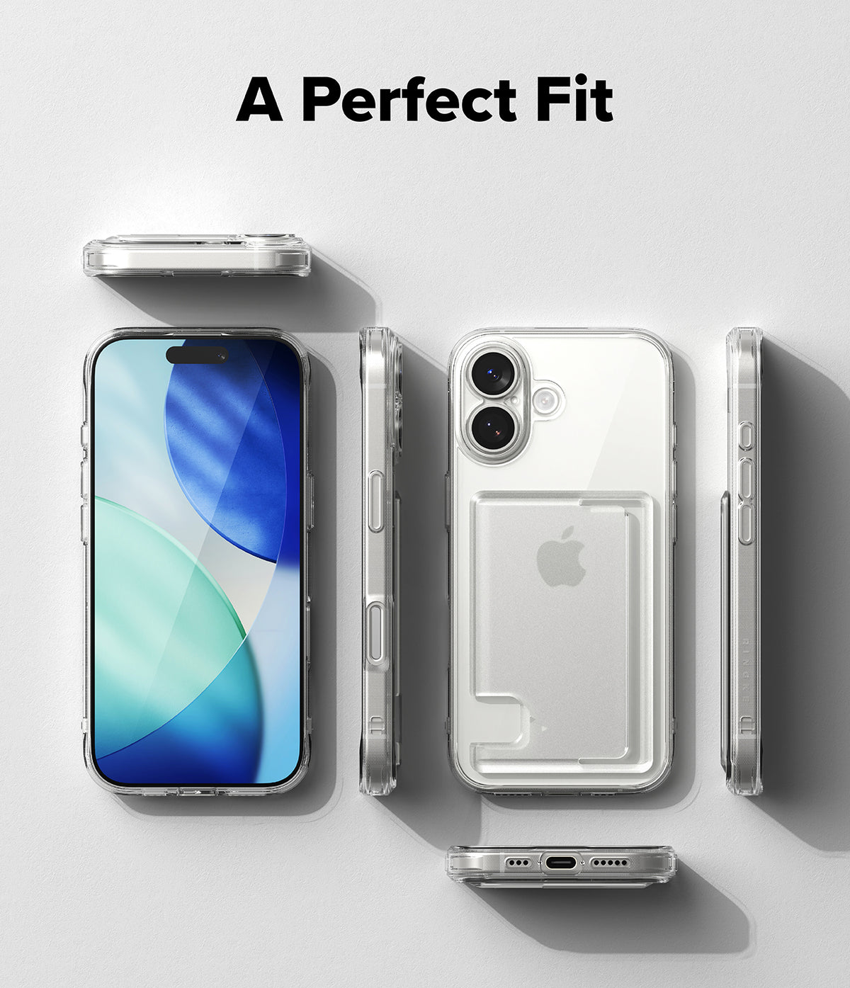 iPhone 17 Case | Fusion Card - Clear phone case with a built-in card slot shown from multiple angles on a white background.