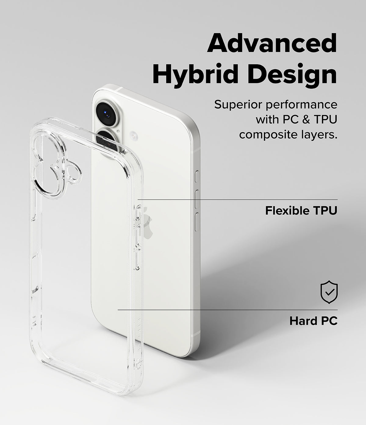 iPhone 17 Case | Fusion - Clear hybrid phone case showing TPU and PC layers with labels against a white iPhone background.