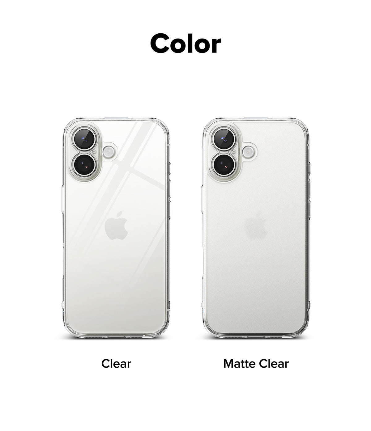 iPhone 17 Case | Fusion Matte - Comparison of a glossy clear and a frosted matte clear phone case side-by-side.