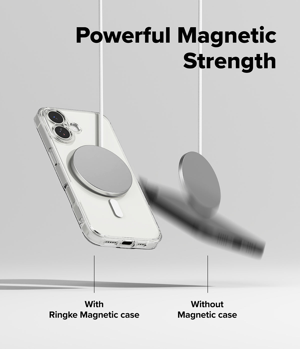 [Bundle] iPhone 17 | Fusion Magnetic - Magnetic charger attached to a phone case versus a falling phone without a case.