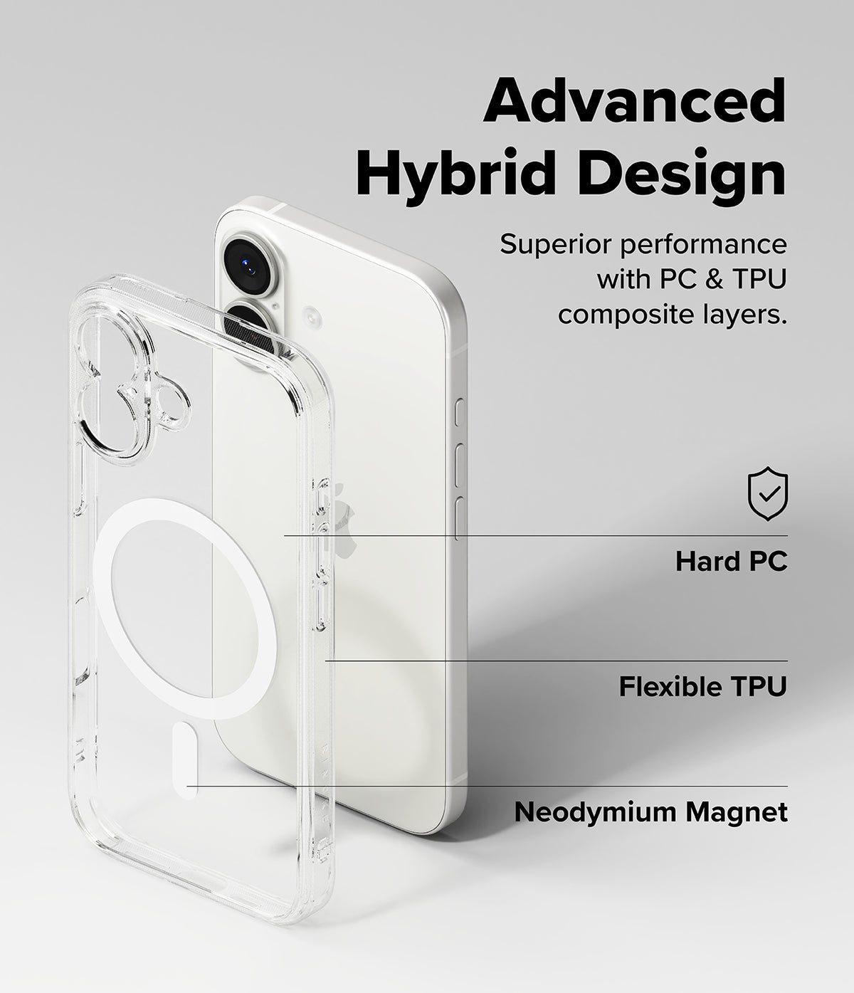 [Bundle] iPhone 17 | Fusion Magnetic - iPhone 17 | Fusion Magnetic - Clear phone case with magnetic ring, highlighting PC, TPU, and magnet layers on an iPhone 17.