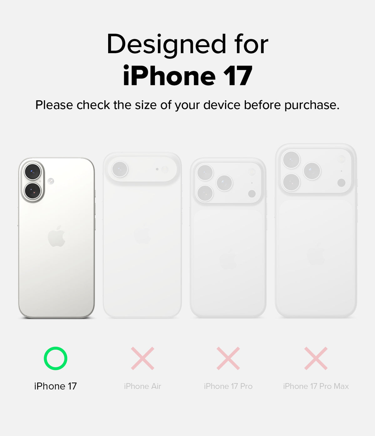 [Bundle] iPhone 17 | Fusion Magnetic - Comparison chart showing iPhone 17 is the correct fit versus Air, Pro, and Pro Max models.