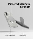 iPhone 17 Case | Fusion Magnetic Matte - A magnetic charger holds a phone securely while another falls without a case.