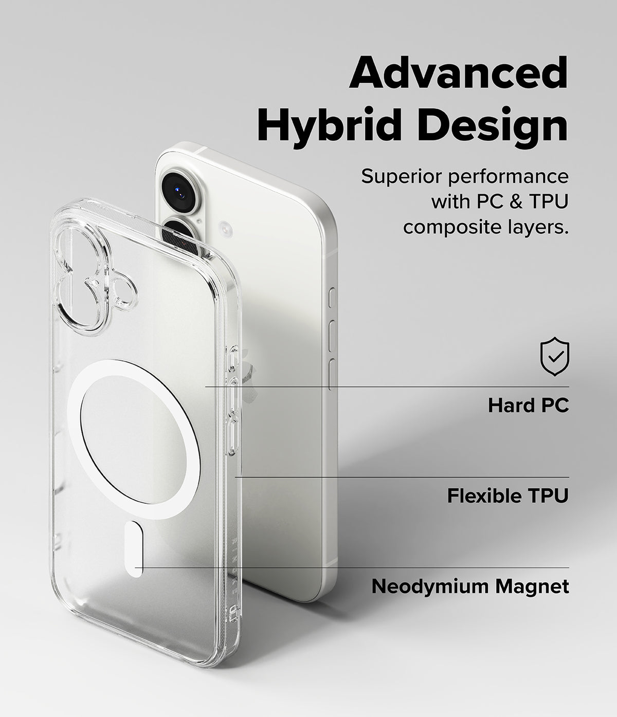 iPhone 17 Case | Fusion Magnetic Matte - Clear phone case with magnetic ring, highlighting PC, TPU, and magnet layers.