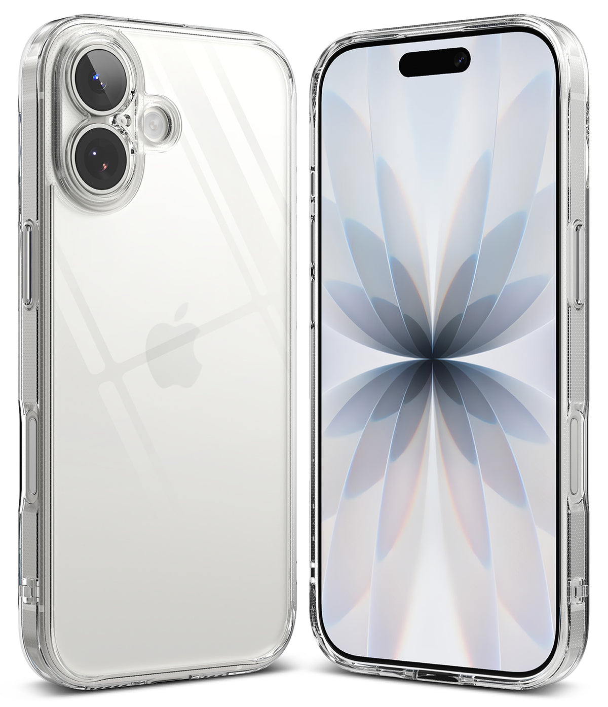 iPhone 17 Case | Fusion - Clear protective case shown from back and front angles on an iPhone 17 with a floral screen display.