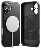iPhone 17 Case | Onyx Magnetic - Matte black phone case with a magnetic charging disc on the back and interior view.