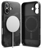 iPhone 17 Case | Onyx Magnetic - Black camo iPhone 17 case with a magnetic charging ring and interior branding.