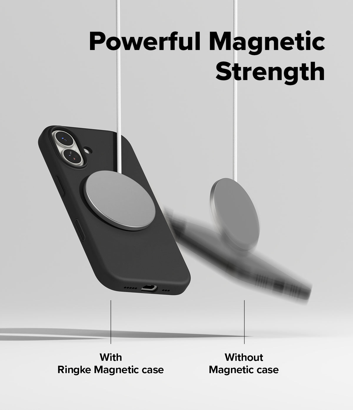 [Bundle] iPhone 17 | Silicone Magnetic - A magnetic charger holds a cased iPhone 17 securely while a second phone falls away.