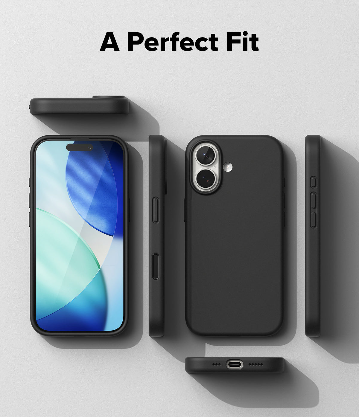 iPhone 17 Case | Silicone Magnetic - Multiple views of a black silicone phone case surrounding a smartphone.