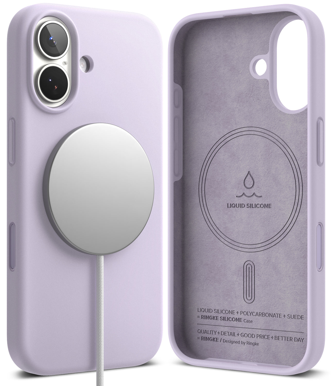iPhone 17 Case | Silicone Magnetic - Lavender silicone phone case with magnetic charger and suede-lined interior.