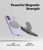 iPhone 17 Case | Silicone Magnetic - A purple magnetic phone case holding a charger while a phone without a case falls away.