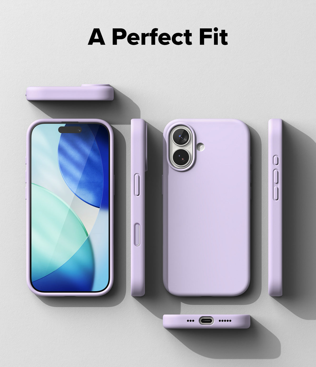 iPhone 17 Case | Silicone Magnetic - Lavender silicone phone case shown from multiple angles against a light gray background.