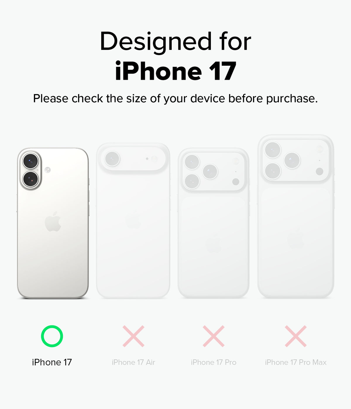 iPhone 17 Case | Silicone Magnetic - Comparison chart showing iPhone 17 is the only compatible model among four variants.