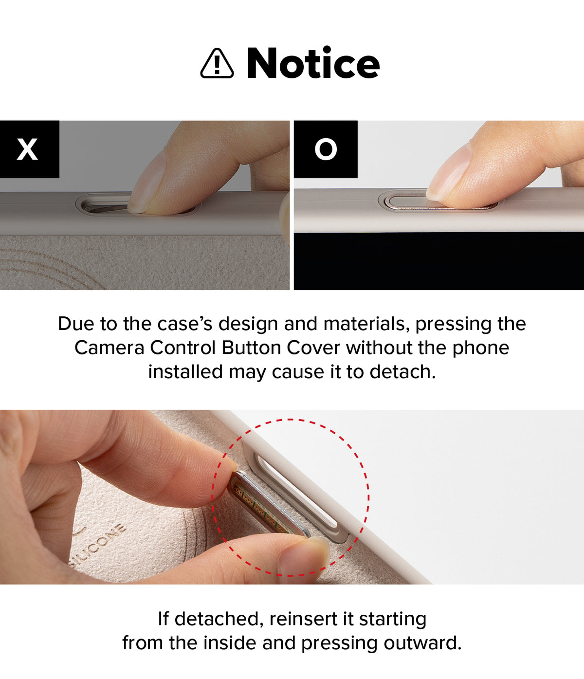 iPhone 17 Case | Silicone Magnetic - Instructions for reattaching the camera control button cover if it detaches from the case.