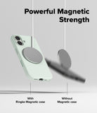 [Bundle] iPhone 17 | Silicone Magnetic - A light green phone case held by a magnetic charger versus a falling phone.