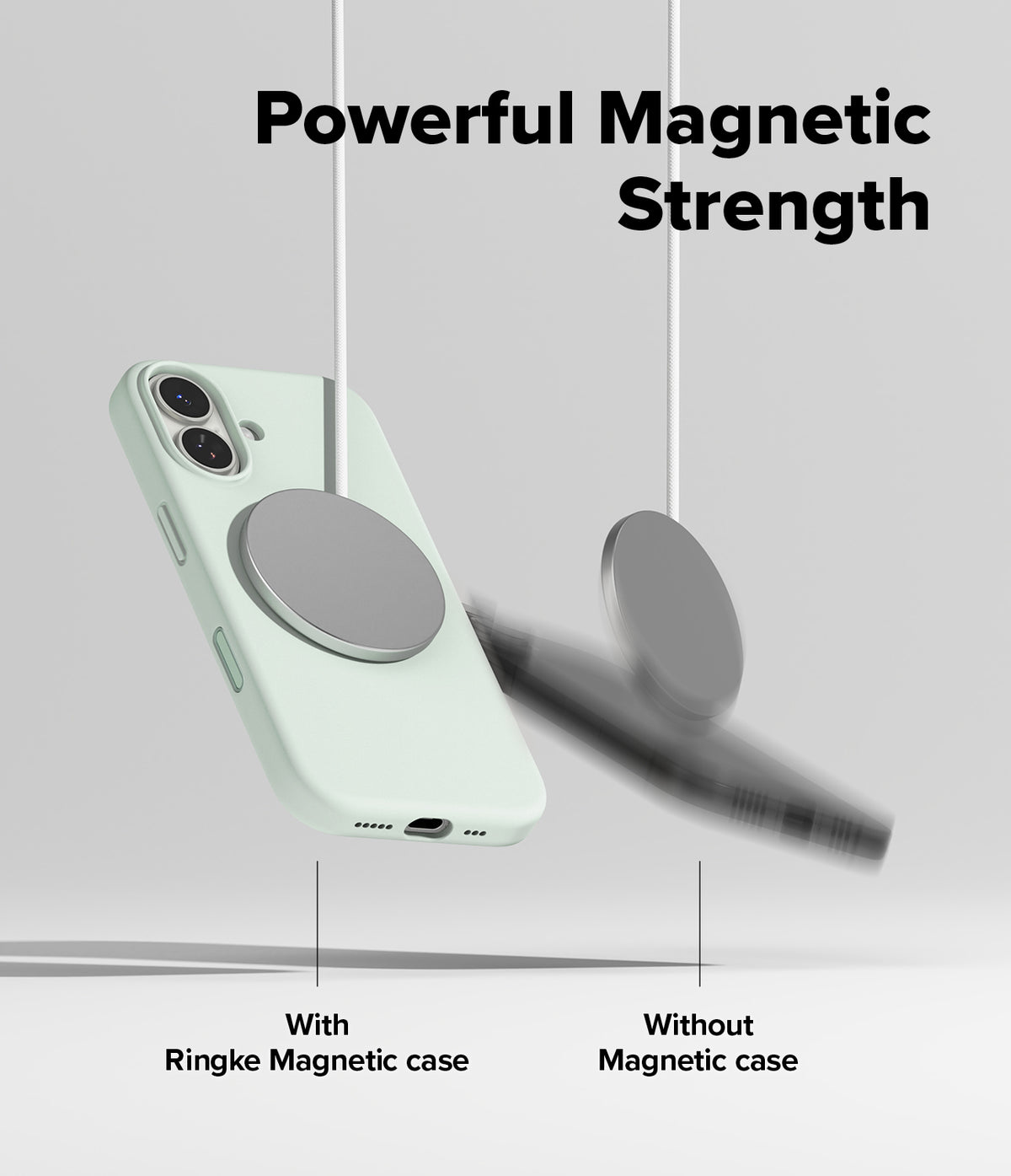 [Bundle] iPhone 17 | Silicone Magnetic - A magnetic charger holds a cased phone securely while a second phone falls away.