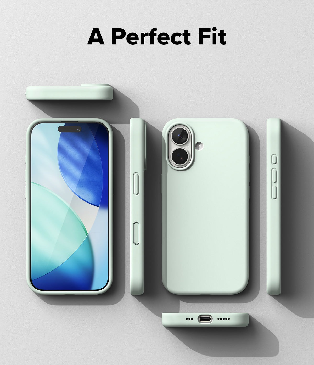 iPhone 17 Case | Silicone Magnetic - Mint green silicone phone case shown from multiple angles against a light background.