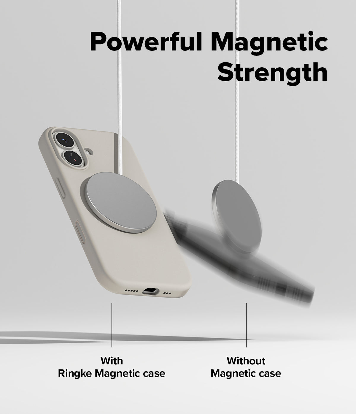 [Bundle] iPhone 17 | Silicone Magnetic - Comparison showing a magnetic charger holding a phone securely versus falling off.
