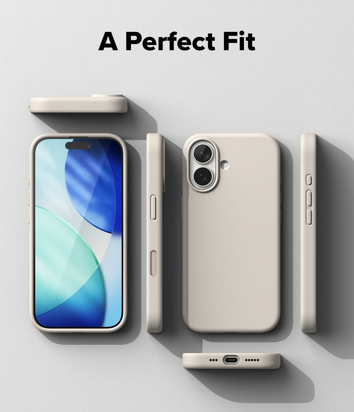 iPhone 17 Case | Silicone Magnetic - Beige phone case shown from multiple angles including front, back, and side profiles.