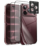 [Bundle] iPhone 18 Pro / Pro Max | Air + Protectors - Clear protective phone case with a raised camera bumper and two full-frame screen protectors shown over a smartphone, plus a black Ringke camera lens protector sticker on a white background.