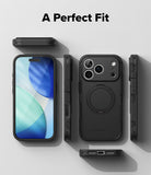 iPhone 18 Pro Max Case | Alles - A black protective phone case shown from multiple angles on a light gray background, with the text 'A Perfect Fit' at the top. The case is displayed alongside a smartphone to demonstrate compatibility.