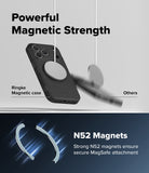 iPhone 18 Pro Max Case | Alles - Promotional graphic for a black magnetic phone case with a circular MagSafe ring, showing the case floating above a phone. Text reads 'Powerful Magnetic Strength' and 'Ringke Magnetic case,' with a blurred comparison object labeled 'Others.